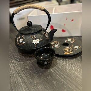 NWT Black Japanese Style Cast Iron Teapot and accessories